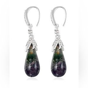 NWT Multi Fluorite and White Zircon Earrings in Rhodium Over Stainless Steel 25.